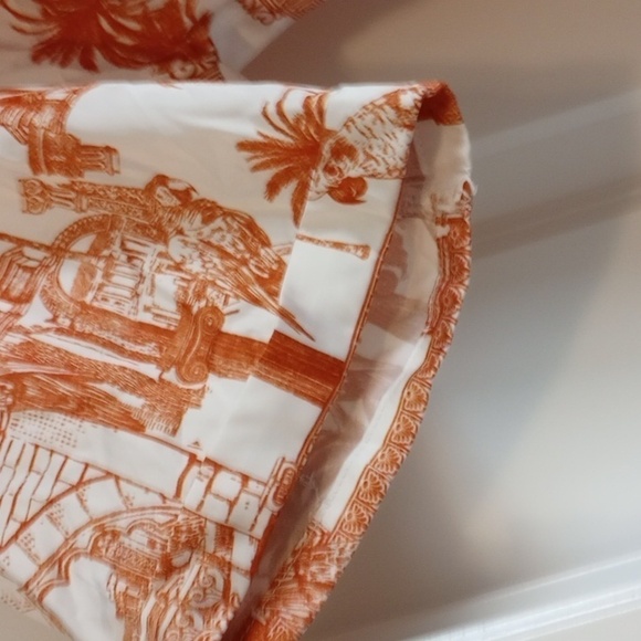 Forever 21+ Womens Crop Button Down Top Sz 1X Collar Orange White Jungle Silky - Picture 3 of 8